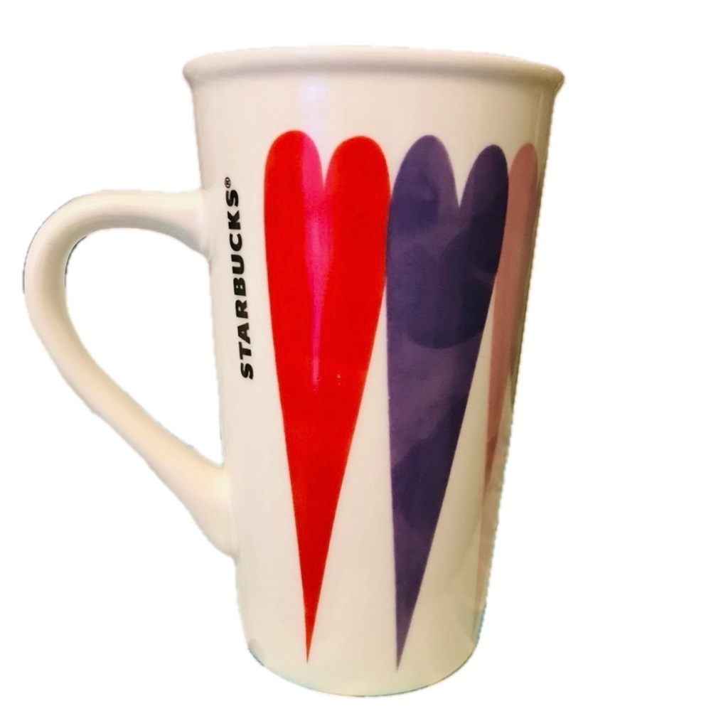 Starbucks 2017 Valentines Day Tall Mug Hearts Arrow red pink purple gold 16oz
